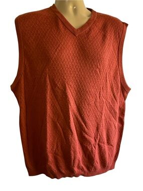 Barry Bricken Mens XL Silk Cashmere VNeck Sweater Vest Burnt Orange Diamond Knit
